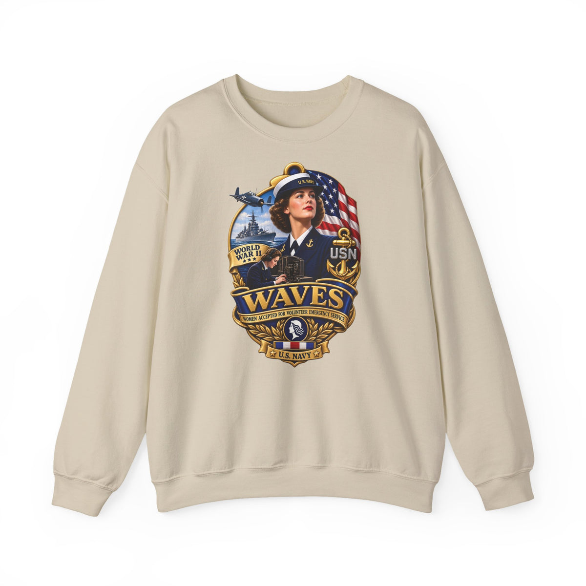 Unisex Heavy Blend™ Crewneck Sweatshirt - WAVES - Women Accepted for Volunteer Emergency Service WWII - 3D - Enhanced