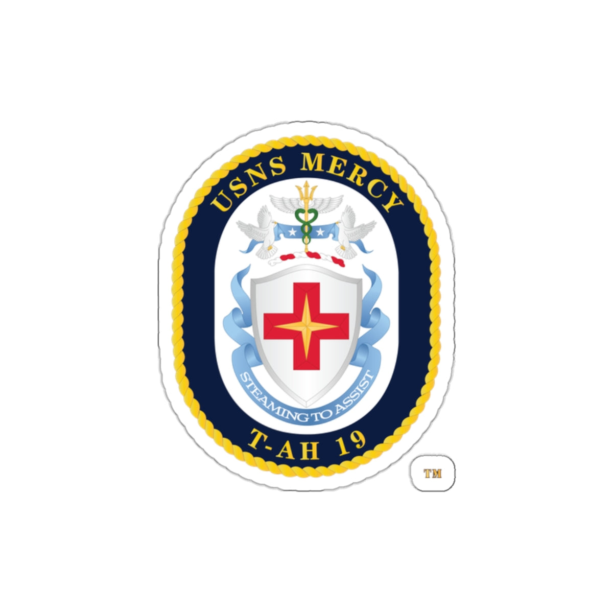 Die-Cut Vinyl Sticker - Navy - USNS Mercy (T-AH-19) - Crest wo Txt