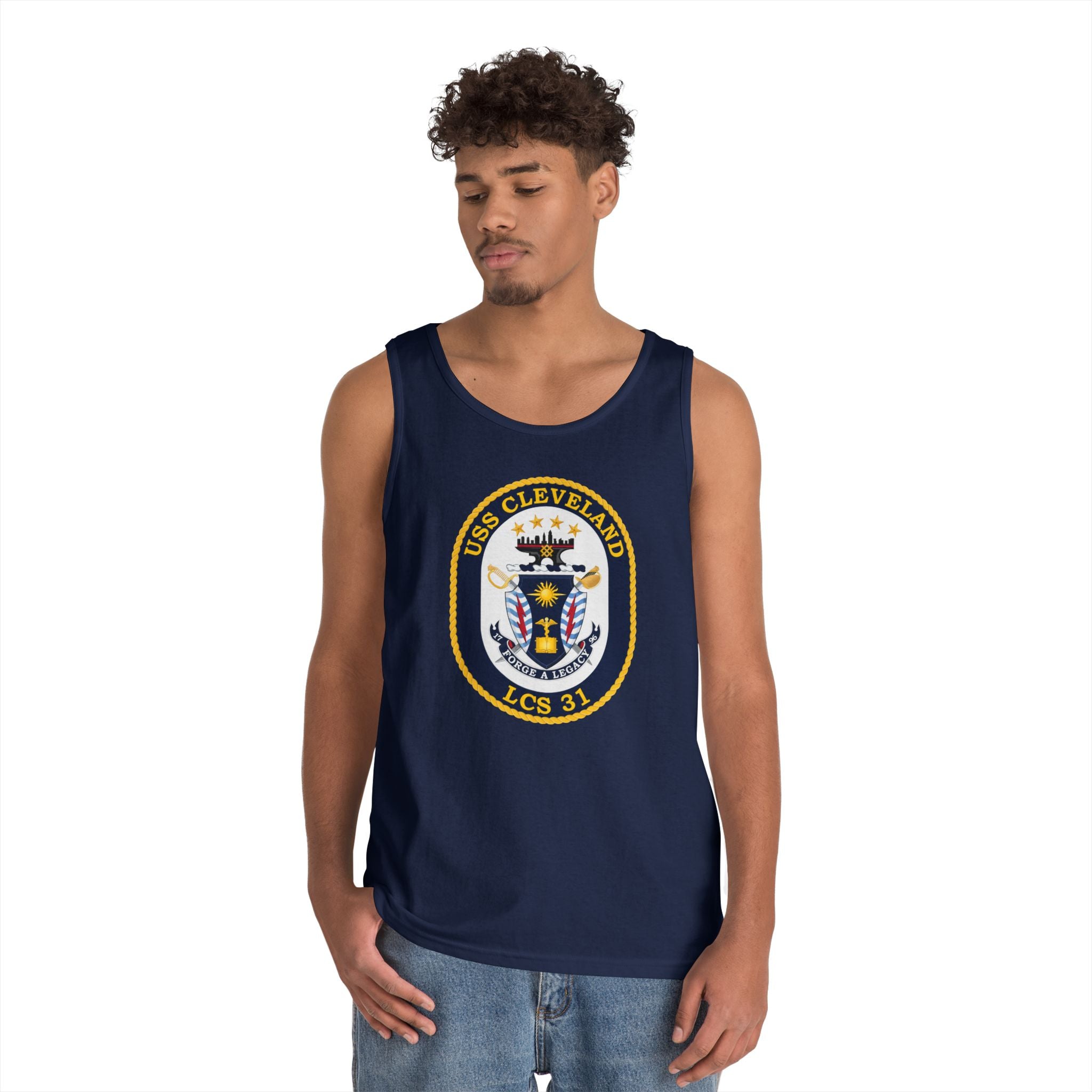 Unisex Heavy Cotton Tank Top - Navy - USS Cleveland (LCS-31) wo txt