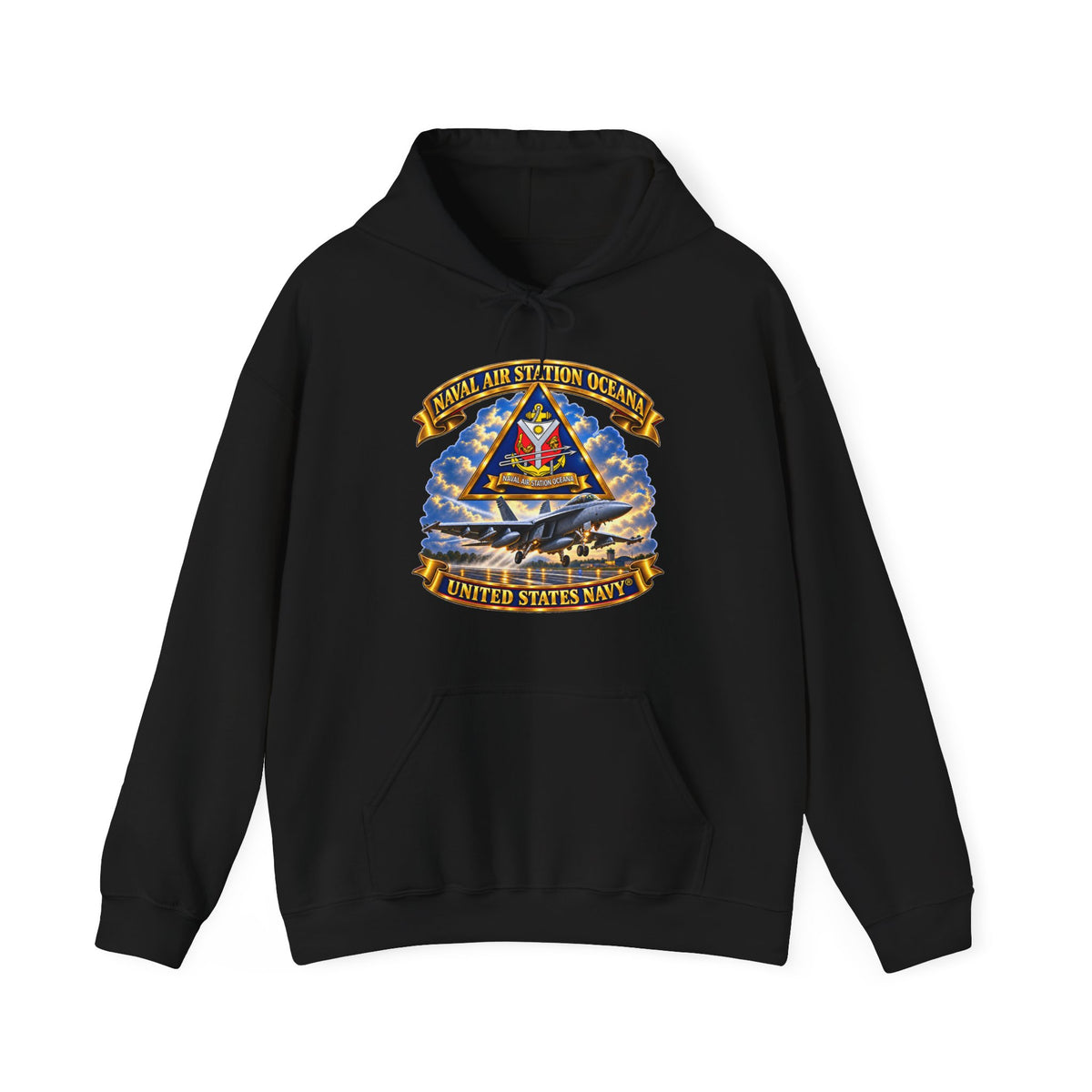Unisex Heavy Blend™ Hoodies - Navy - Naval Air Station Oceana - Crest with Aircraft - United States Navy - 3D - Enhanced
