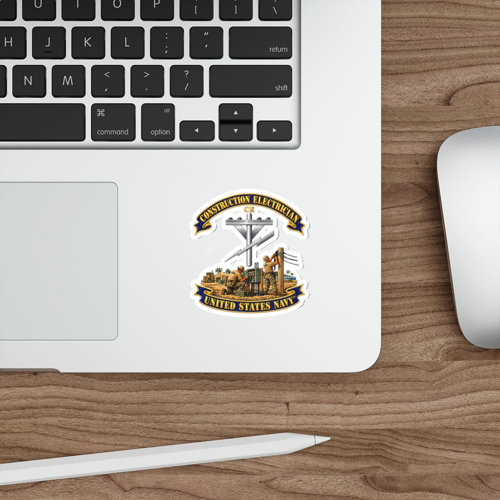 Die-Cut Vinyl Sticker - Navy - Rate - Construction Electrician (CE) with Scene - 3D - Enhanced