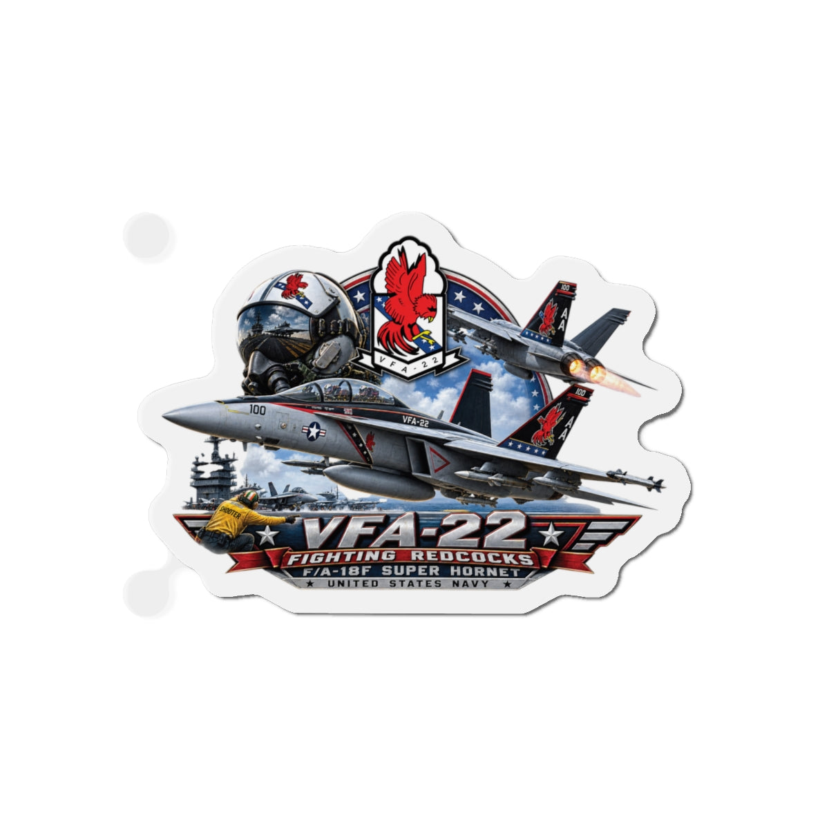 Die-Cut Magnet - Strike Fighter Squadron 22nd - AC - Fighting Redcocks - 3D - Enhanced