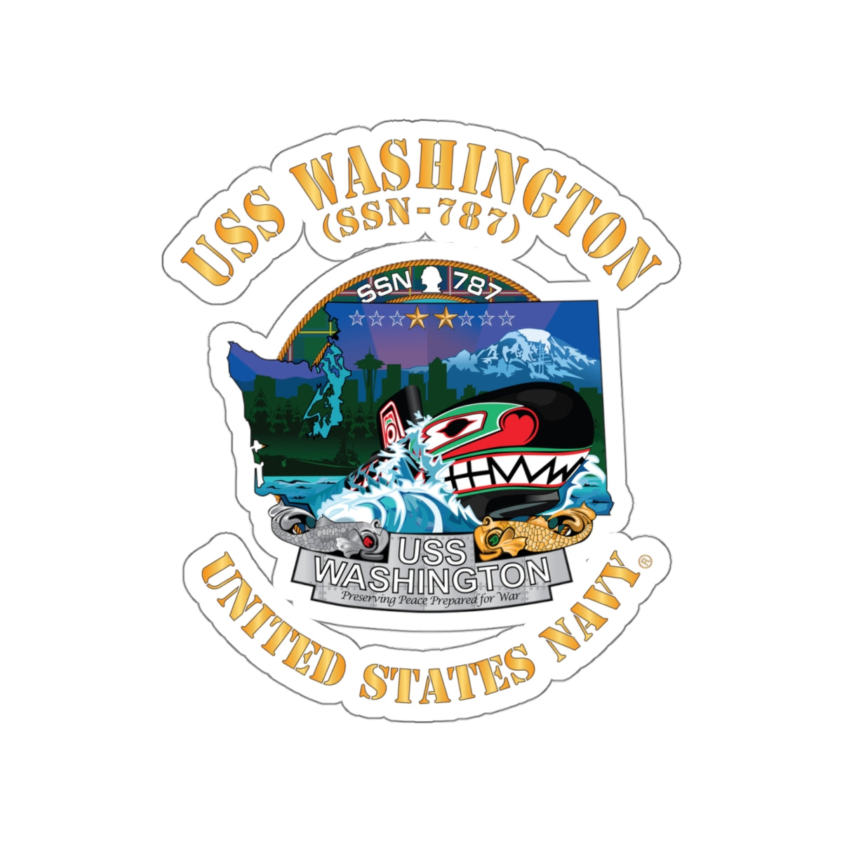 Die-Cut Vinyl Sticker - Navy - USS Washington (SSN-787) X 300
