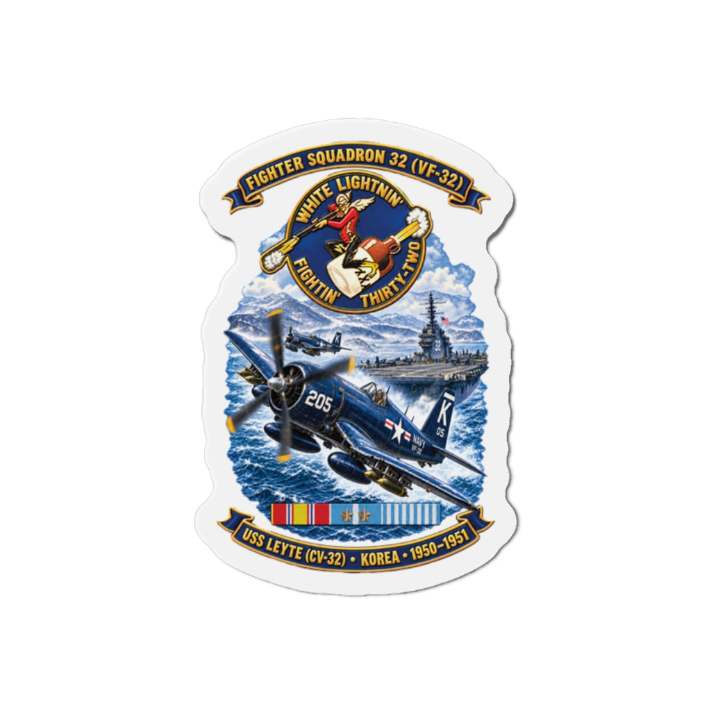 Die-Cut Magnet - NAVY - VF 32  -White Lightnin - Fightin 32 - SSI - USS Leyte (CV32) - F4U-4 Corsair - Korea - 1950-1951- 3D - Enhanced