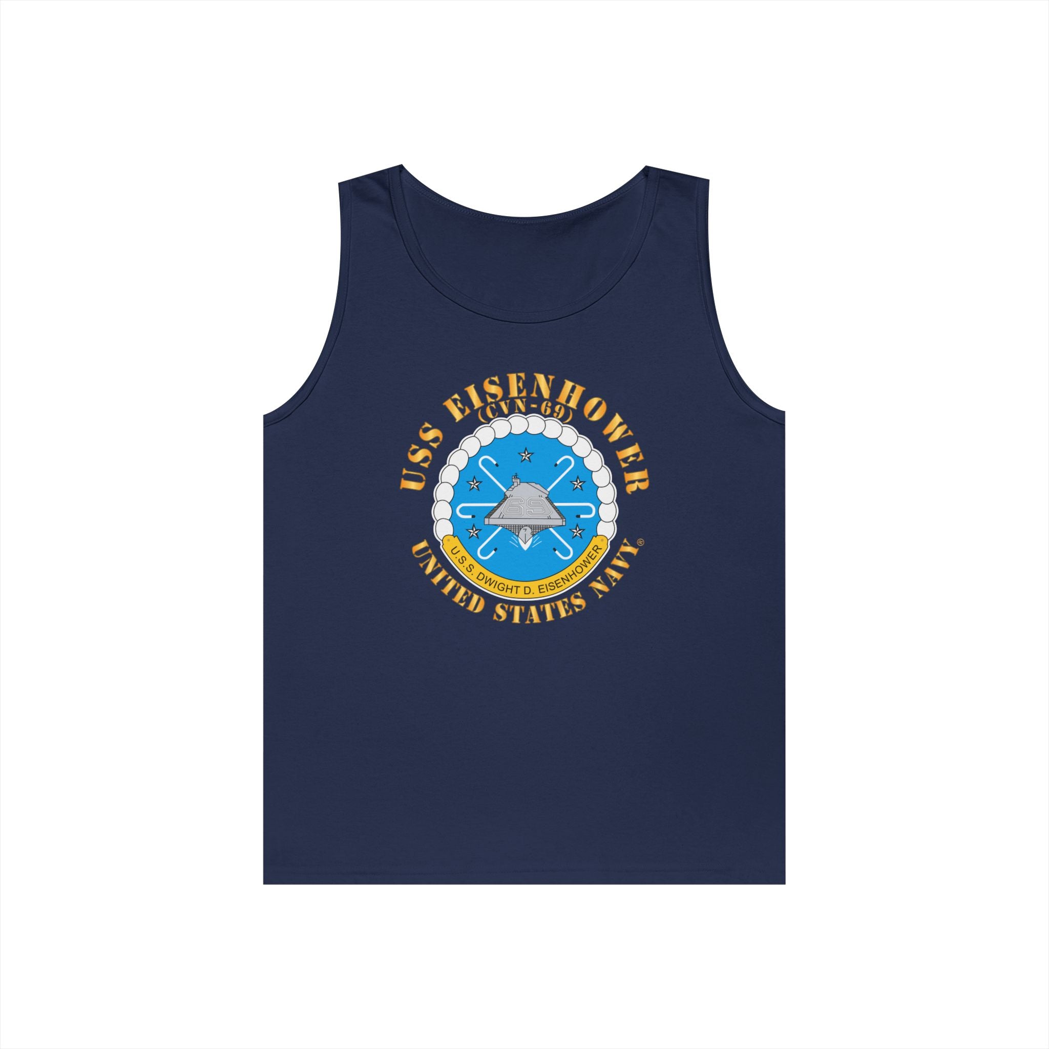 Unisex Heavy Cotton Tank Top - USS Dwight D. Eisenhower (CVN-69) Crest with Txt