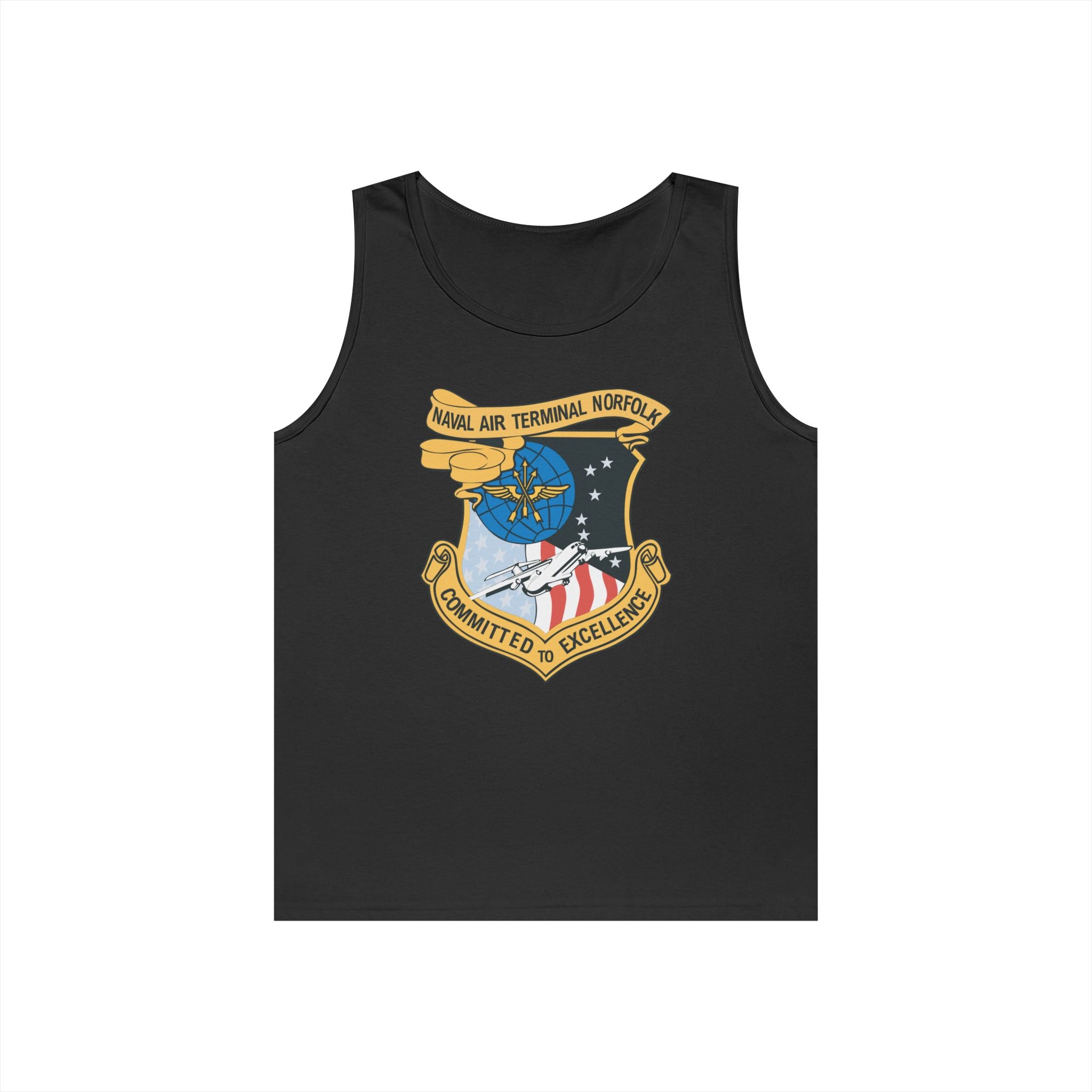 Unisex Heavy Cotton Tank Top - Navy - Naval Air Terminal Norfolk wo Txt