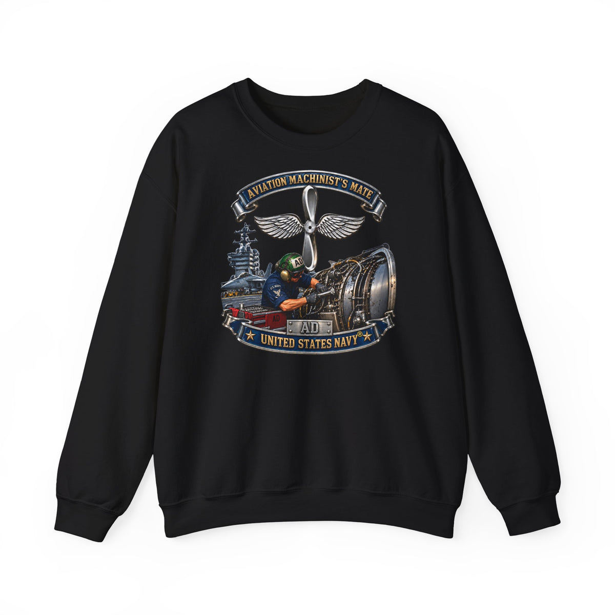 Unisex Heavy Blend™ Crewneck Sweatshirt -  Navy - Rate - Aviation Machinists Mate Br with Scene - 3D - Enhanced