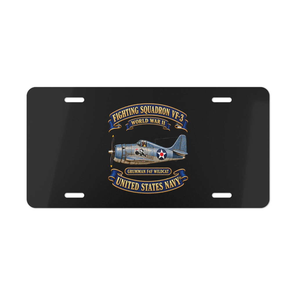 Vanity License Plate - NAVY - Fighting Squadron - VF 3 - WWII FELIX Insignia - Grumman F4F Wildcat - 3D - Enhanced