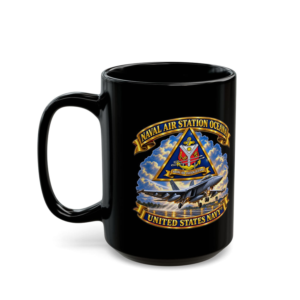 Black Mug (11oz, 15oz) - Navy - Naval Air Station Oceana - Crest with Aircraft - United States Navy - 3D - Enhanced