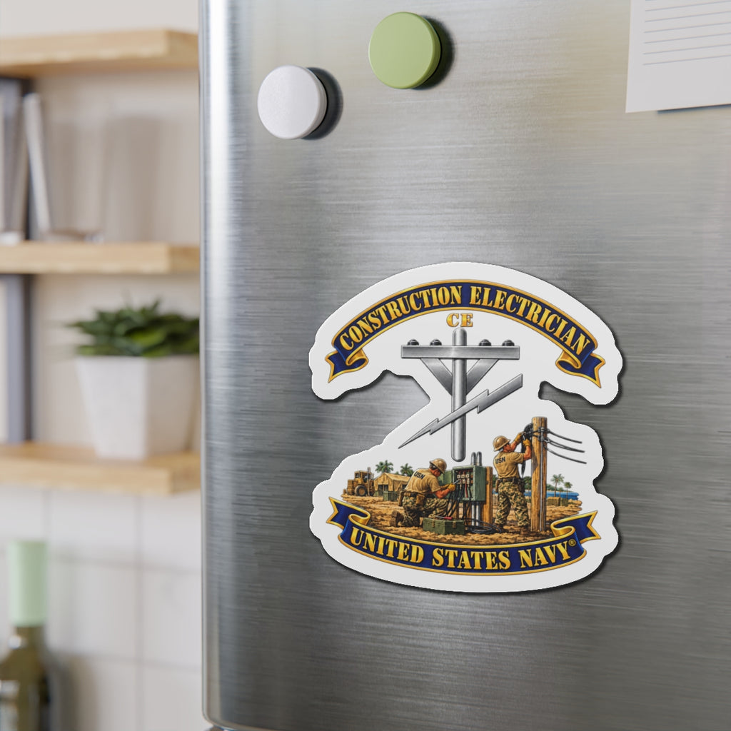 Die-Cut Magnet - Navy - Rate - Construction Electrician (CE) with Scene - 3D - Enhanced
