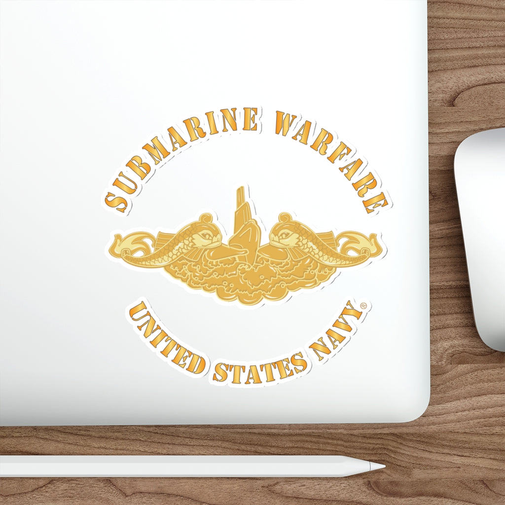 Die-Cut Vinyl Sticker - Navy - Submarine Badge - Gold