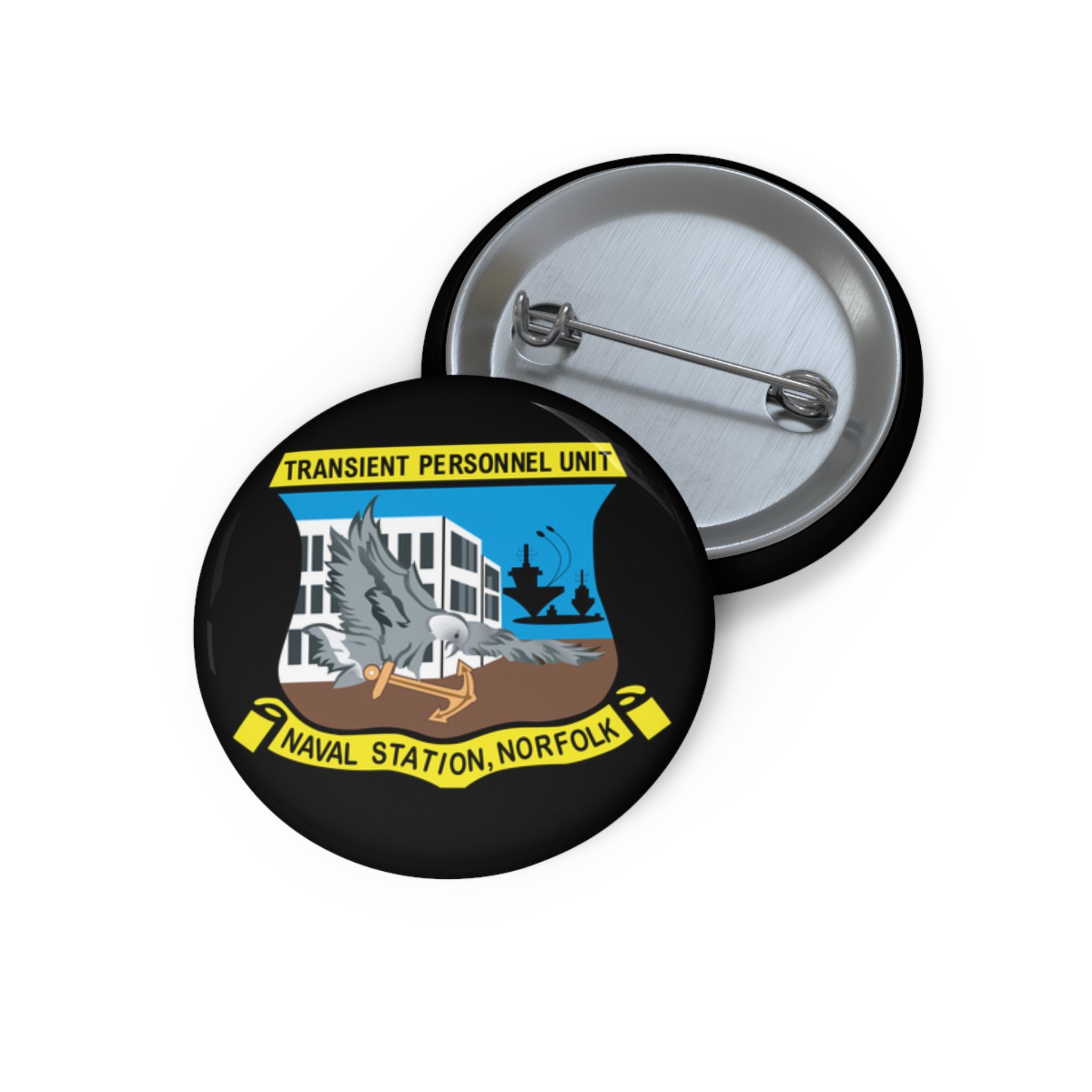 Custom Pin Button - Transient Personnel Unit - Naval Station Norfolk wo Txt