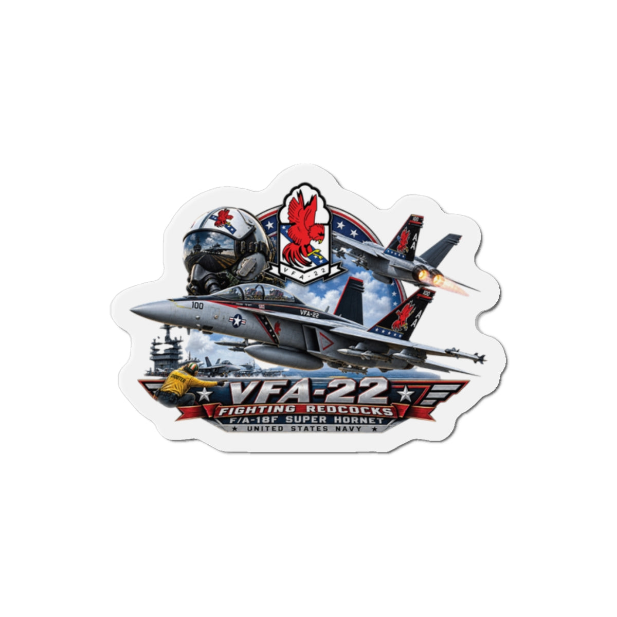 Die-Cut Magnet - Strike Fighter Squadron 22nd - AC - Fighting Redcocks - 3D - Enhanced