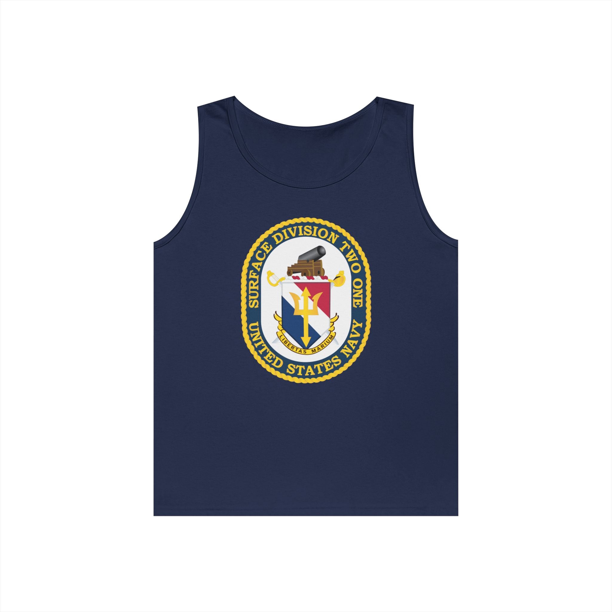 Unisex Heavy Cotton Tank Top - Navy - Surface Division 21 wo txt