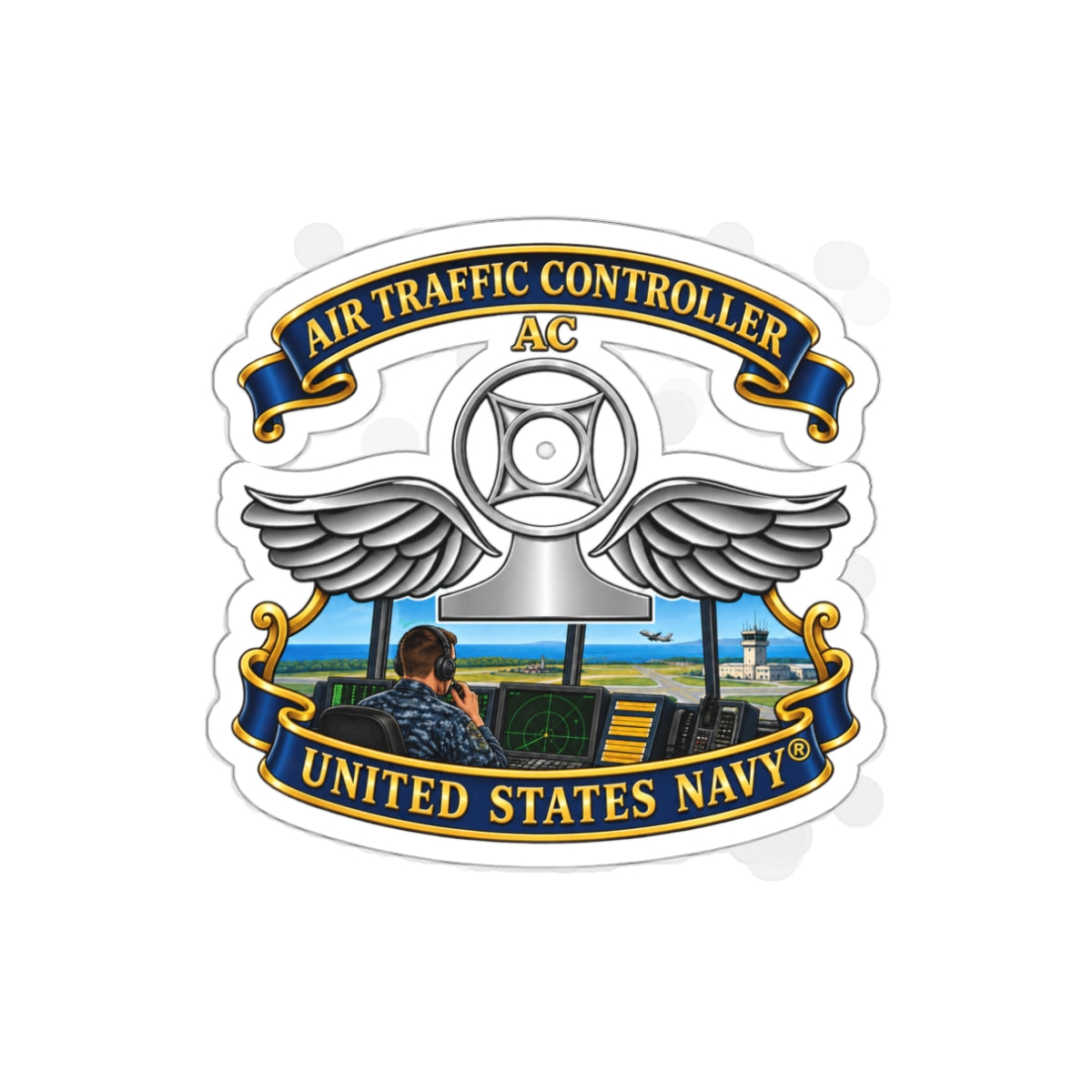 Die-Cut Vinyl Sticker - Navy - Rate - Air Traffic Controller (AC) - with Scene - 3D - Enhanced