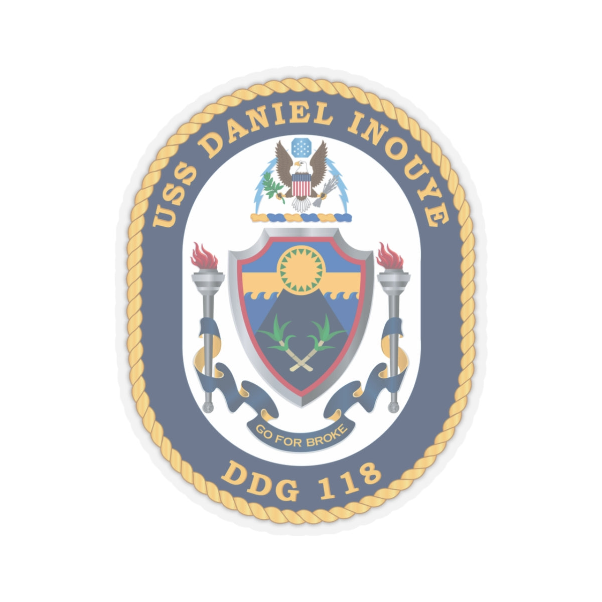 Kiss-Cut Stickers - Navy - USS Daniel Inouye (DDG-118) wo txt
