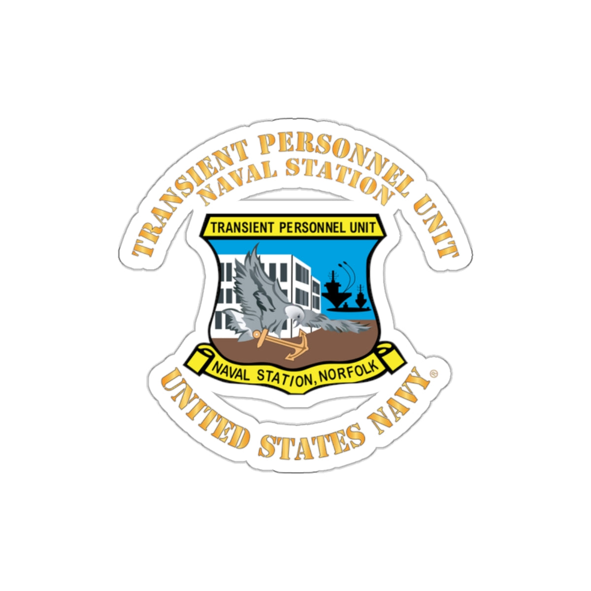 Die-Cut Vinyl Sticker - Navy - Transient Personnel Unit - Naval Station Norfolk