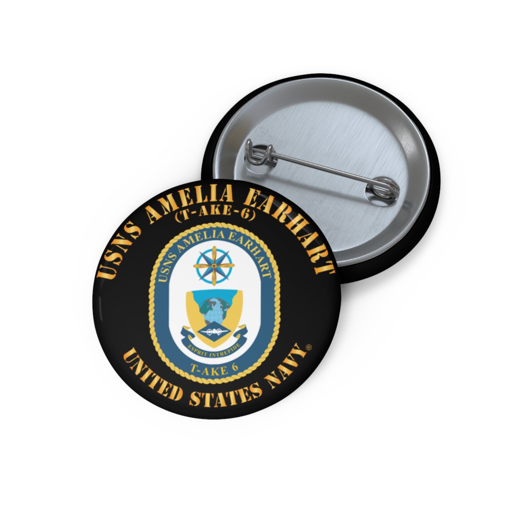 Custom Pin Button - Navy - USNS Amelia Earhart (T-AKE 6)