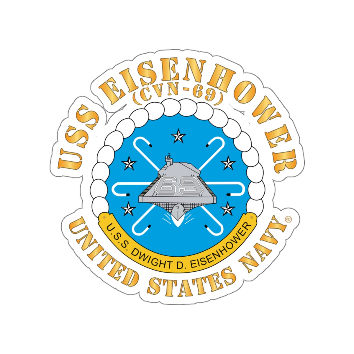 Die-Cut Vinyl Sticker - USS Dwight D. Eisenhower (CVN-69) Crest with Txt