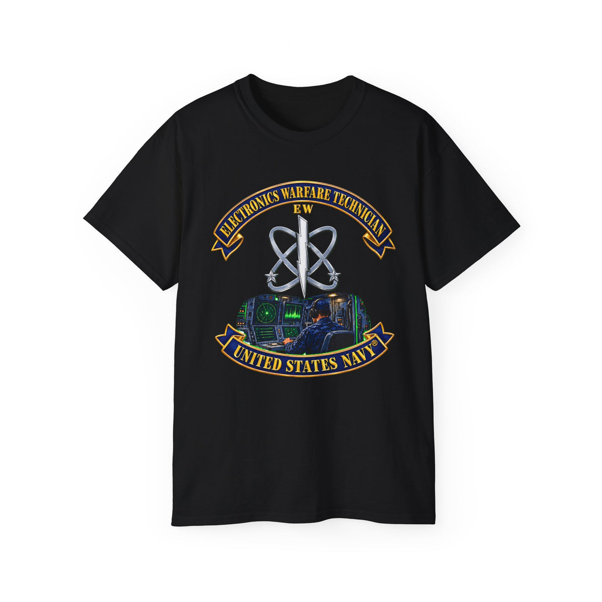 Unisex Ultra Cotton T-Shirt - Navy - Rate - Electronics Warfare Technician with Scene - 3D - Enhanced