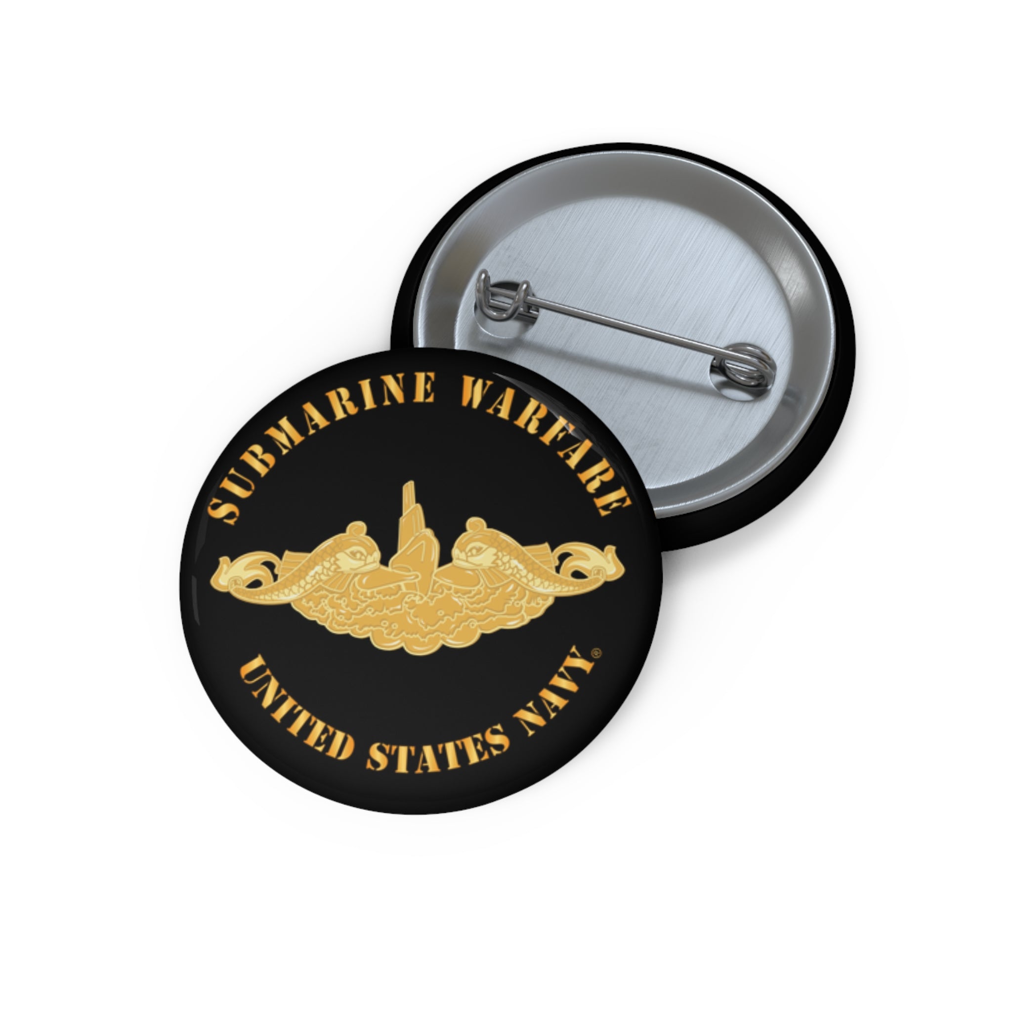 Custom Pin Button - Navy - Submarine Badge - Gold