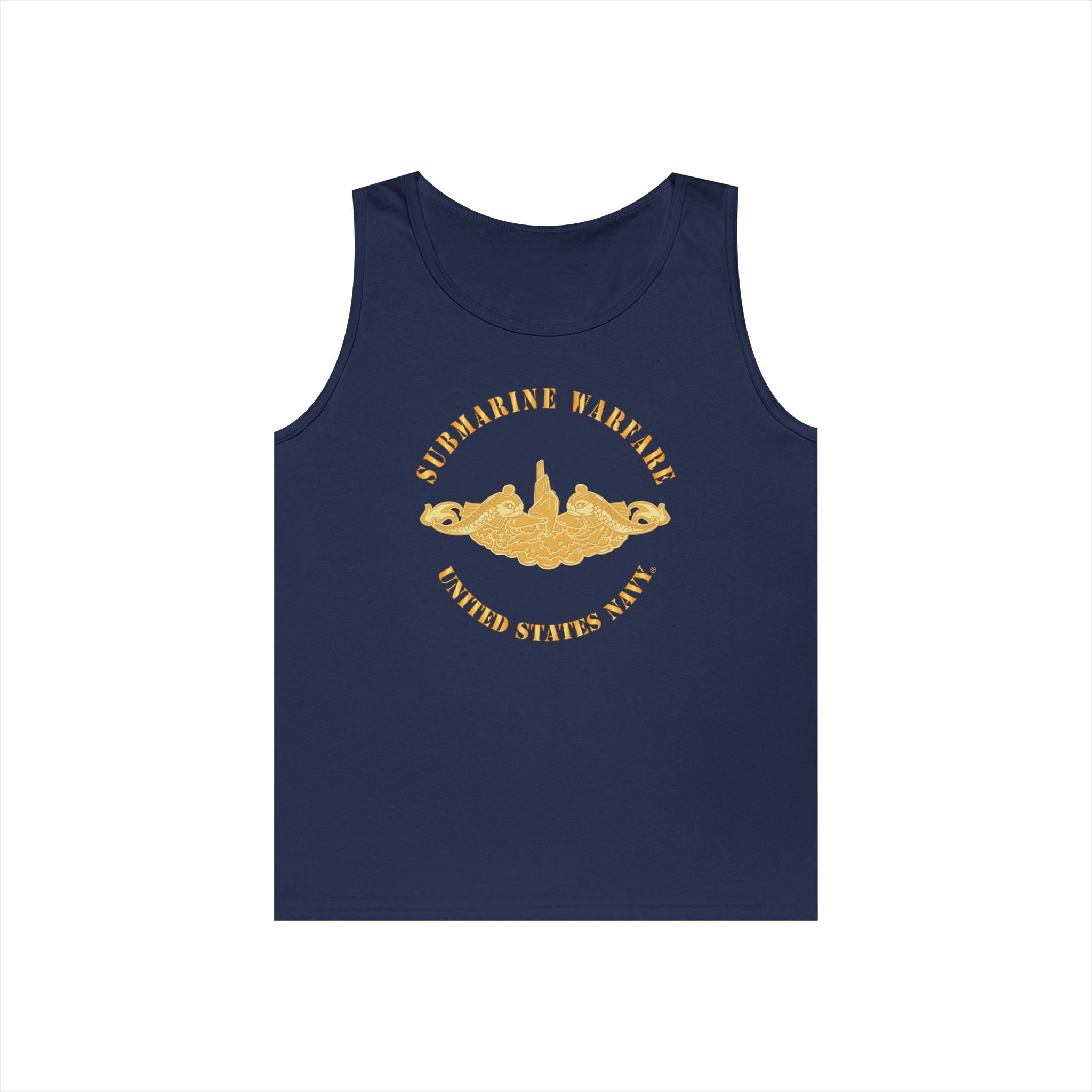 Unisex Heavy Cotton Tank Top - Navy - Submarine Badge - Gold