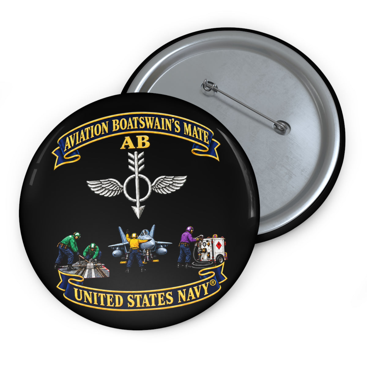 Pin Button - Navy - Aviation Boatswains Mate Br with 3 Scene - 3D - Enhanced