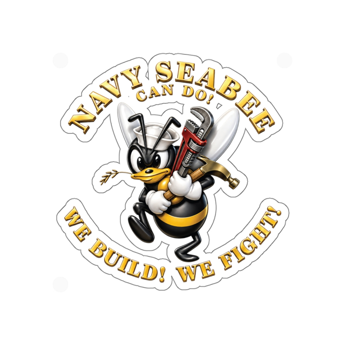 Die-Cut Vinyl Sticker - Navy - Navy SeaBee - w Wrench and Hammer - 3D - Enhanced X 300