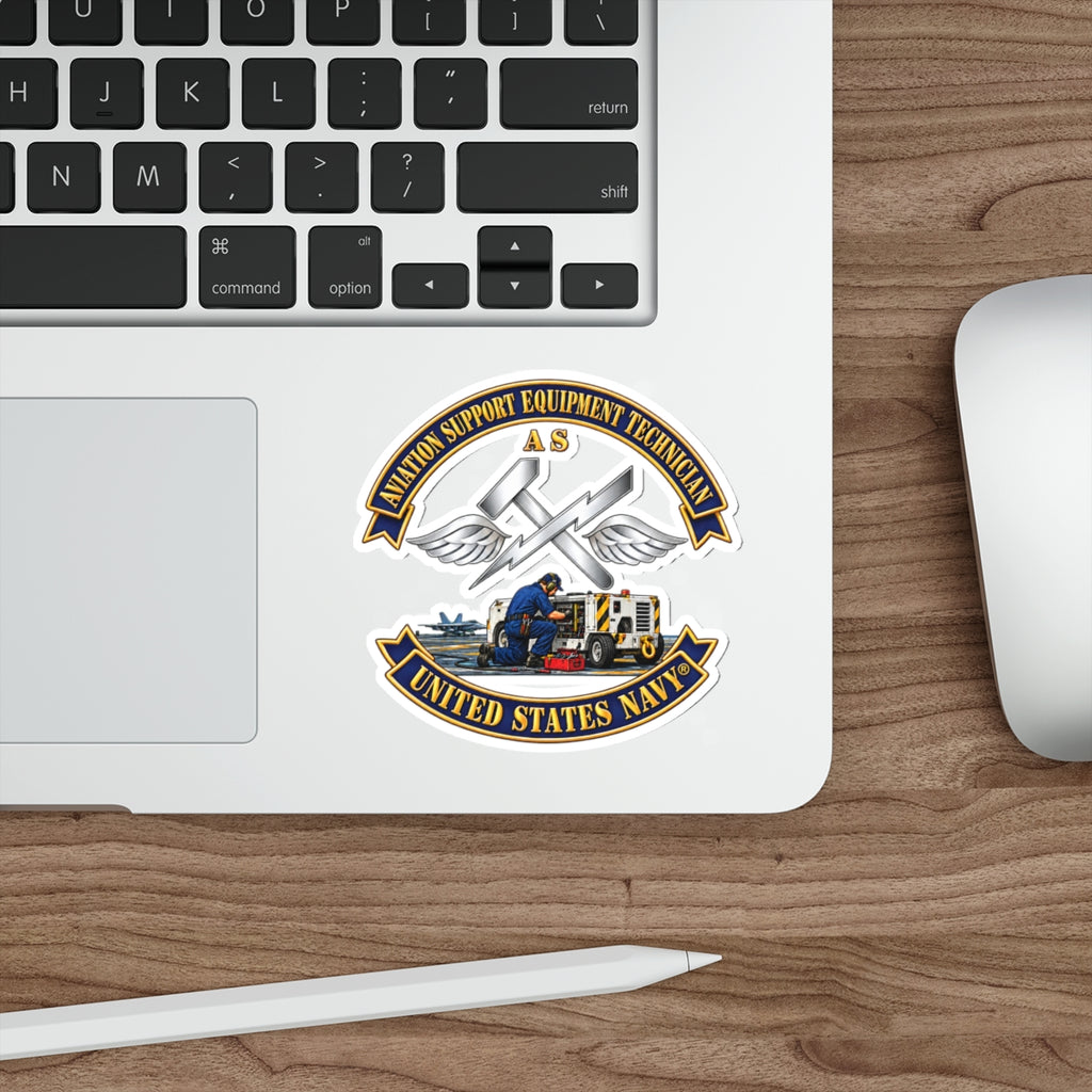 Die-Cut Vinyl Sticker - Navy - Rate - Aviation Support Equipment Technician (AS) with Scene - 3D - Enhanced
