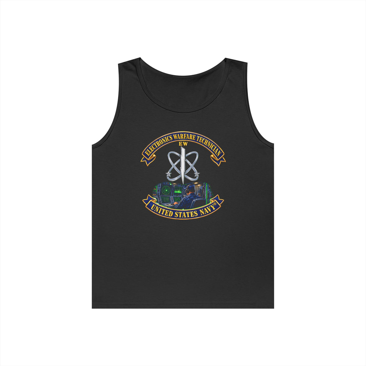 Unisex Heavy Cotton Tank Top - Navy - Rate - Electronics Warfare Technician with Scene - 3D - Enhanced