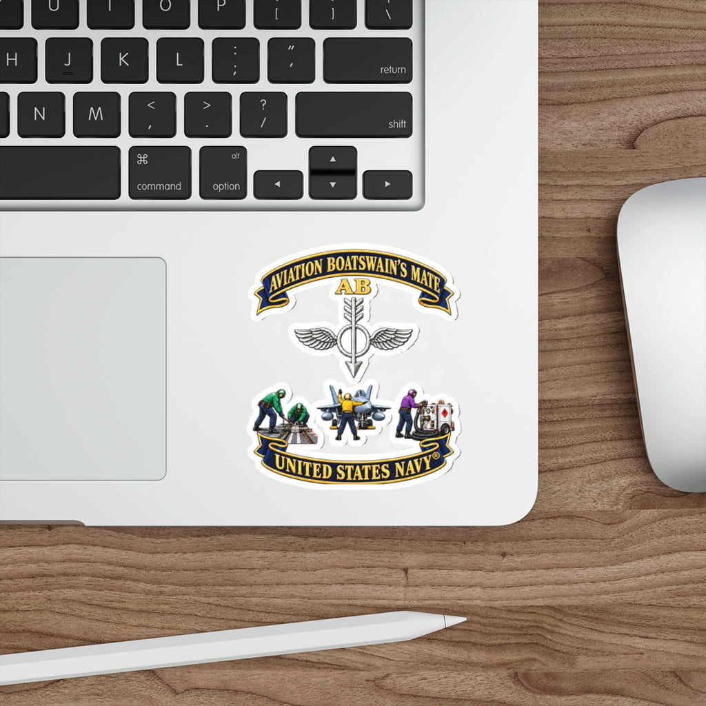 Die-Cut Vinyl Sticker - Navy - Aviation Boatswains Mate Br with 3 Scene - 3D - Enhanced