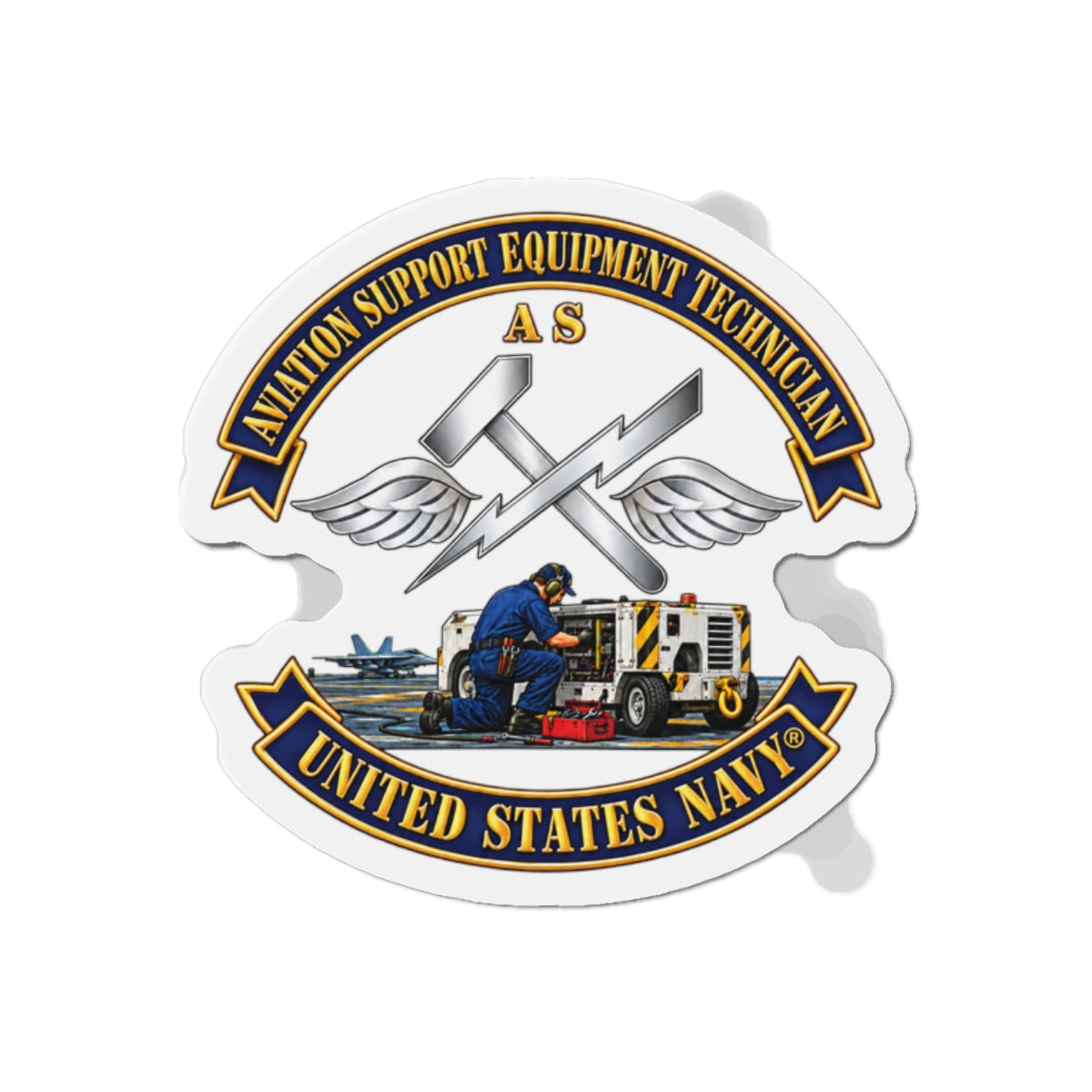 Die-Cut Magnet - Navy - Rate - Aviation Support Equipment Technician (AS) with Scene - 3D - Enhanced