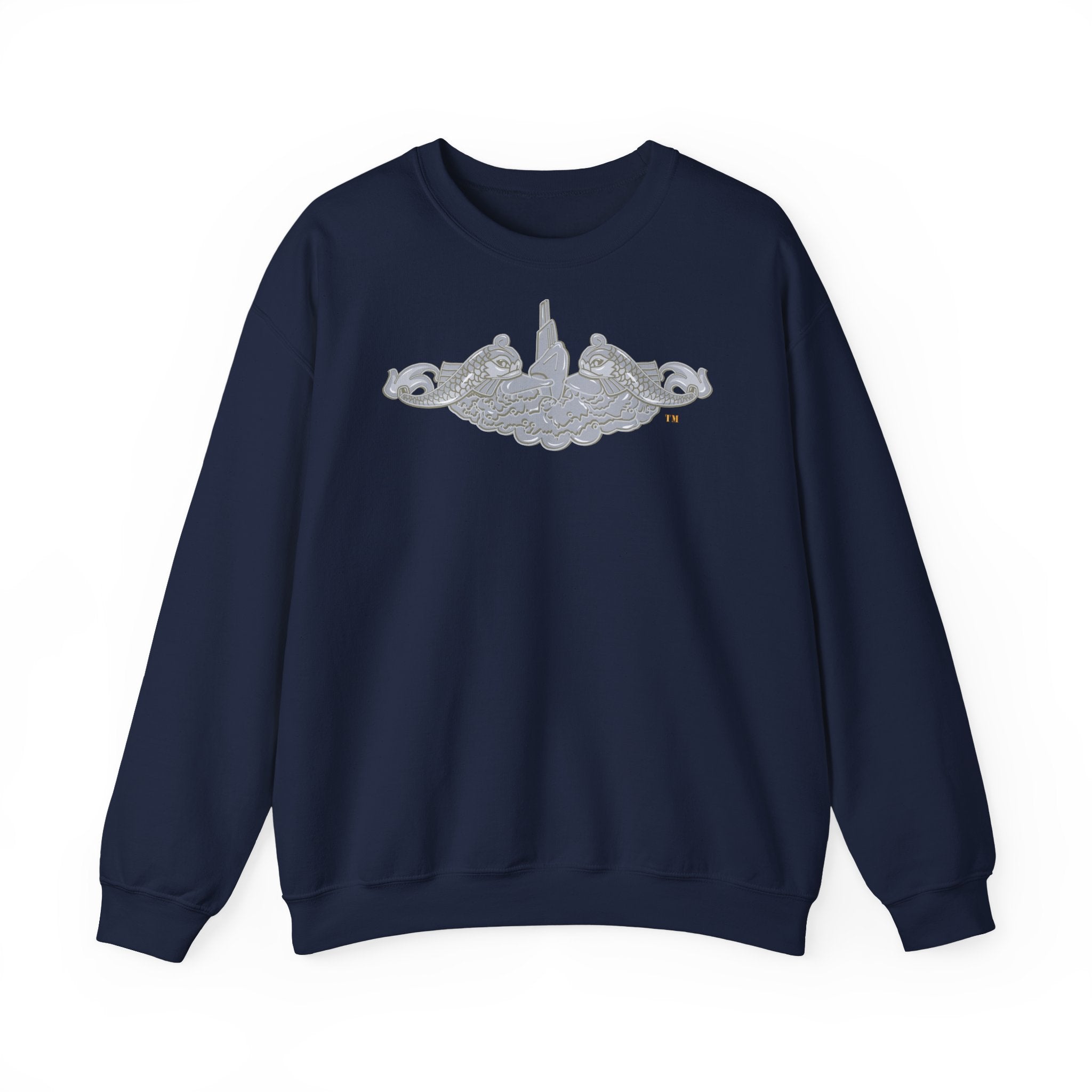 Unisex Heavy Blend™ Crewneck Sweatshirt - Navy - Submarine Badge - Silver  wo Txt