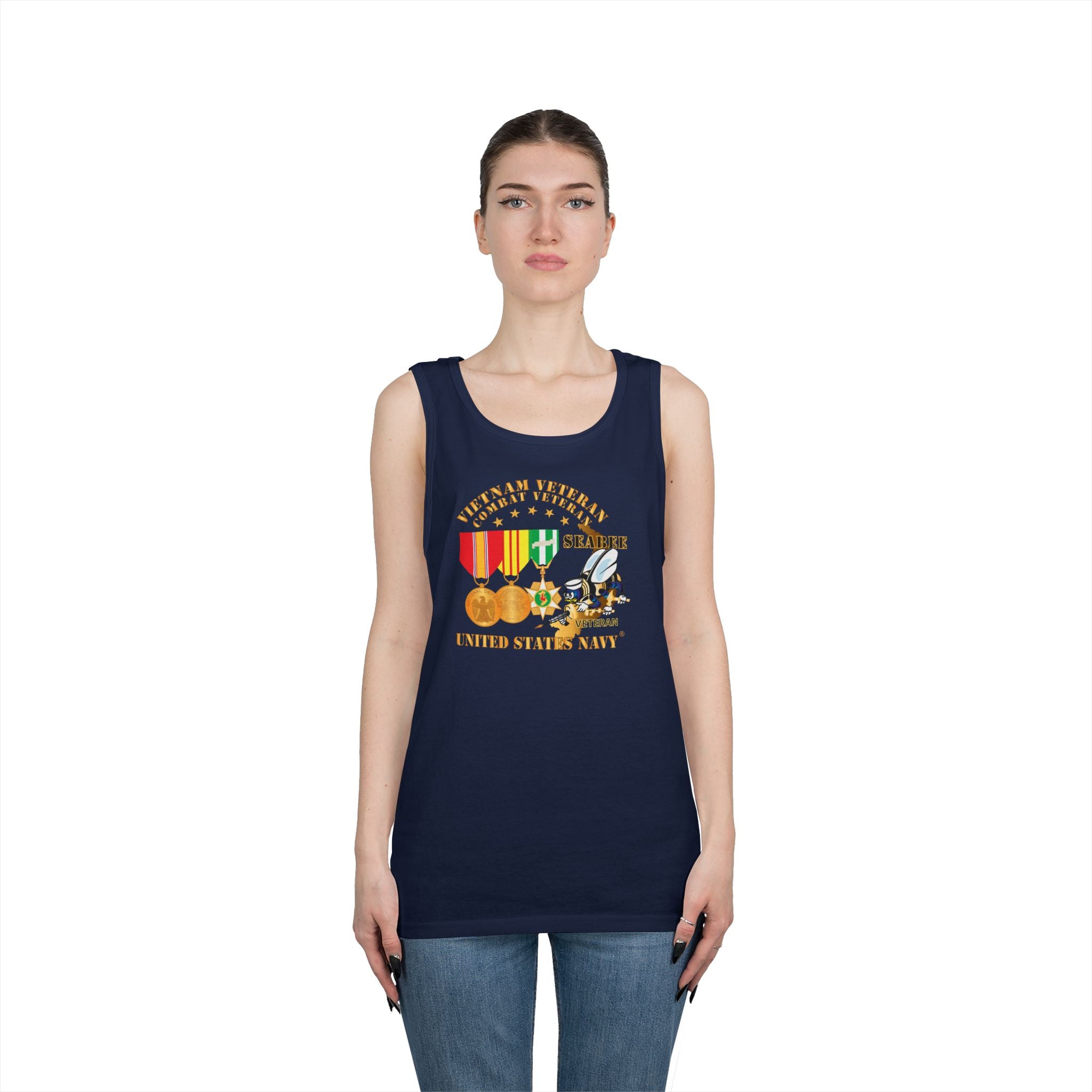 Unisex Heavy Cotton Tank Top - Navy - Vietnam  Veteran - w Medals - VN - Seabee