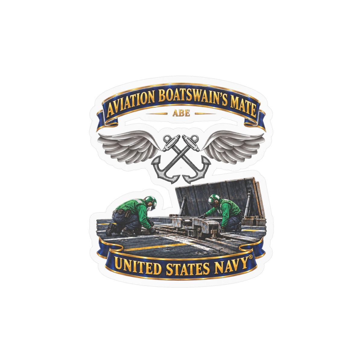 Kiss-Cut Vinyl Decal - Navy - Rate - Aviation Boatswain's Mate (ABE) - with Scene - 3D - Enhanced
