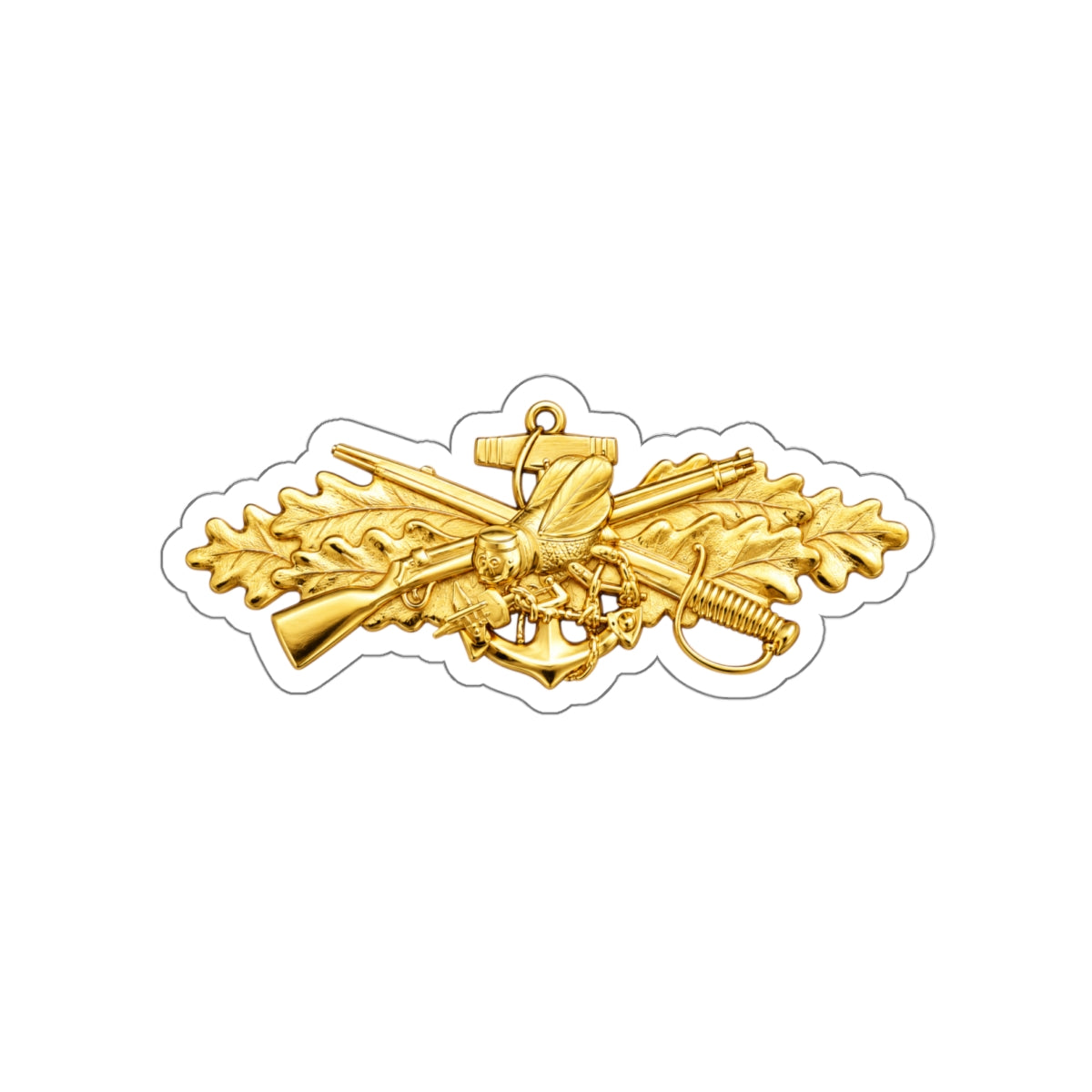 Die-Cut Vinyl Sticker - Navy - Badge - Seabee combat warfare specialist wo txt - Officer - 3D - Enhanced