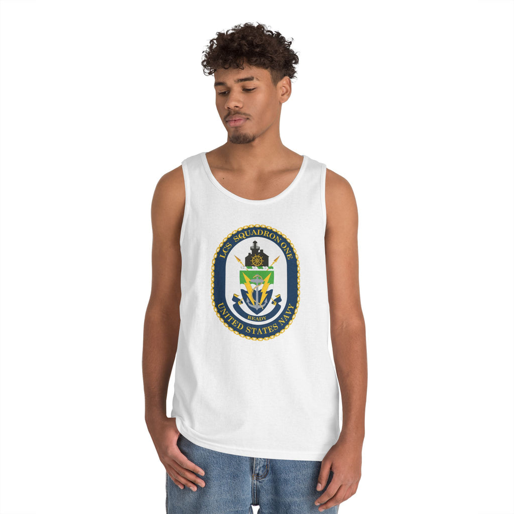 Unisex Heavy Cotton Tank Top - Navy - LCS Squadron One (LCSRON 1) wo txt