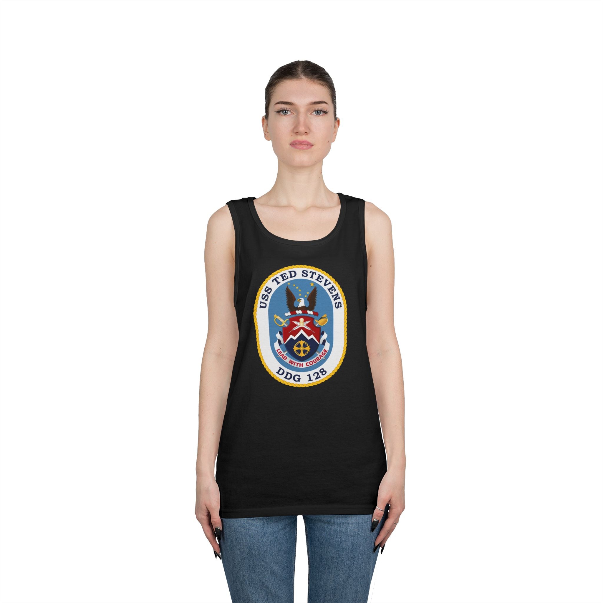 Unisex Heavy Cotton Tank Top - Navy - USS Ted Stevens (DDG-128) wo txt