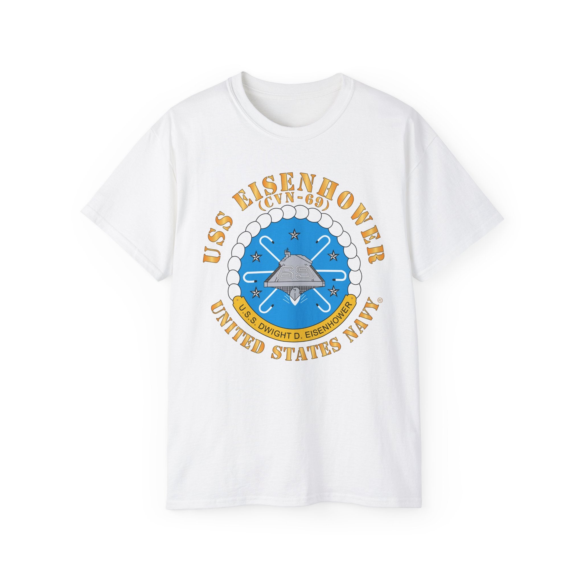Unisex Ultra Cotton T-Shirt - USS Dwight D. Eisenhower (CVN-69) Crest with Txt