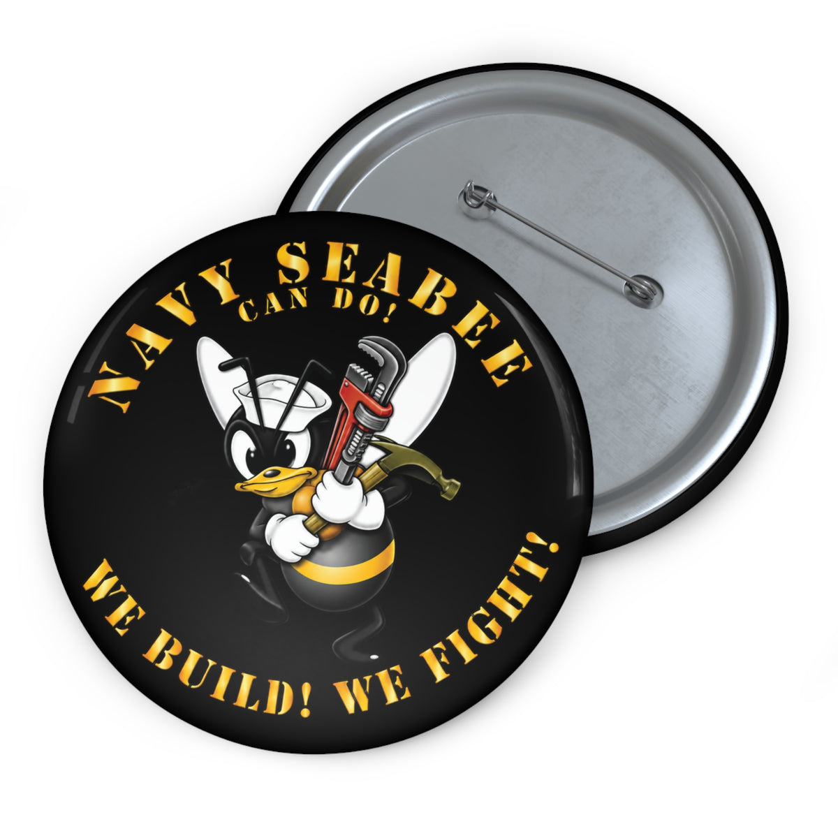 Custom Pin Button - Navy - Navy SeaBee - w Wrench and Hammer X 300