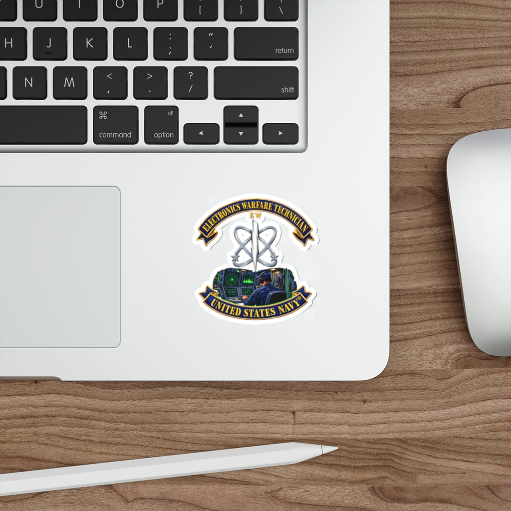 Die-Cut Vinyl Sticker - Navy - Rate - Electronics Warfare Technician with Scene - 3D - Enhanced