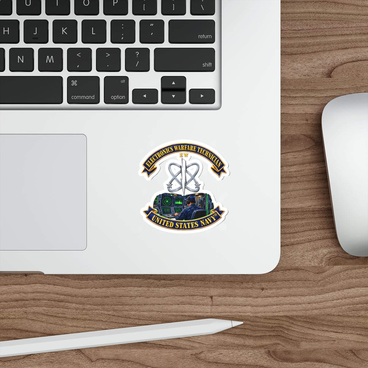 Die-Cut Vinyl Sticker - Navy - Rate - Electronics Warfare Technician with Scene - 3D - Enhanced