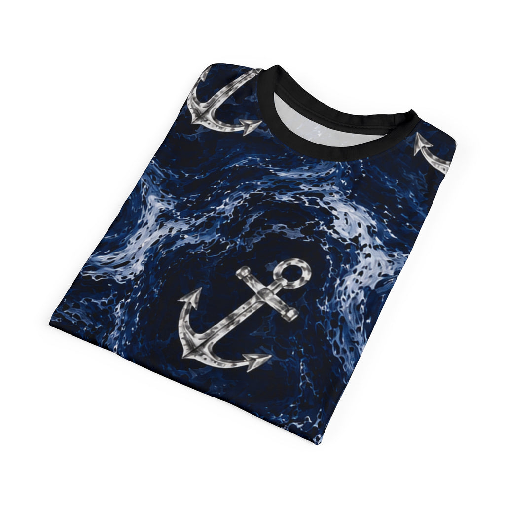 Navy Anchor Hydrorip All-Over Print Tee — Navy Wave Military Shirt