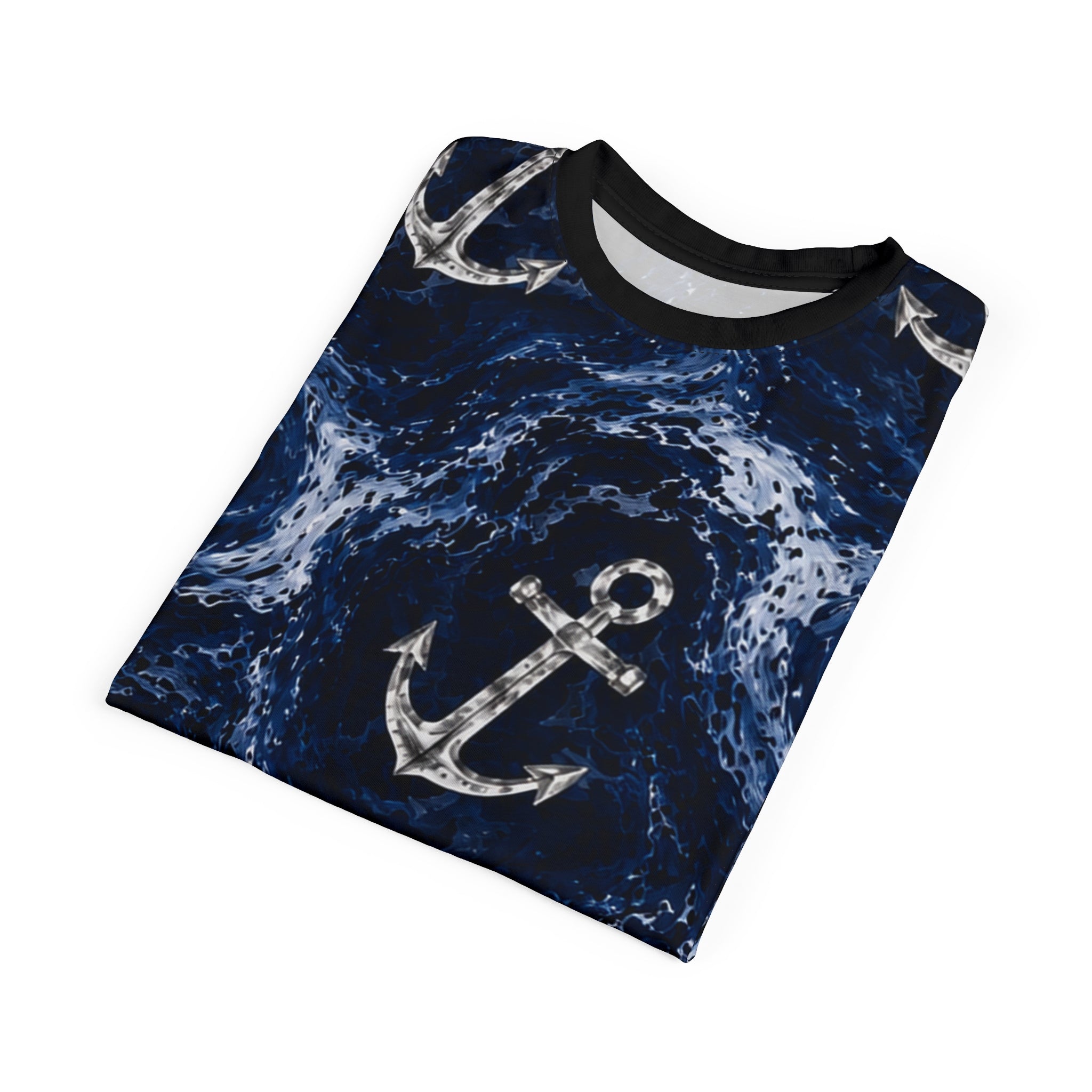 Navy Anchor Hydrorip All-Over Print Tee — Navy Wave Military Shirt