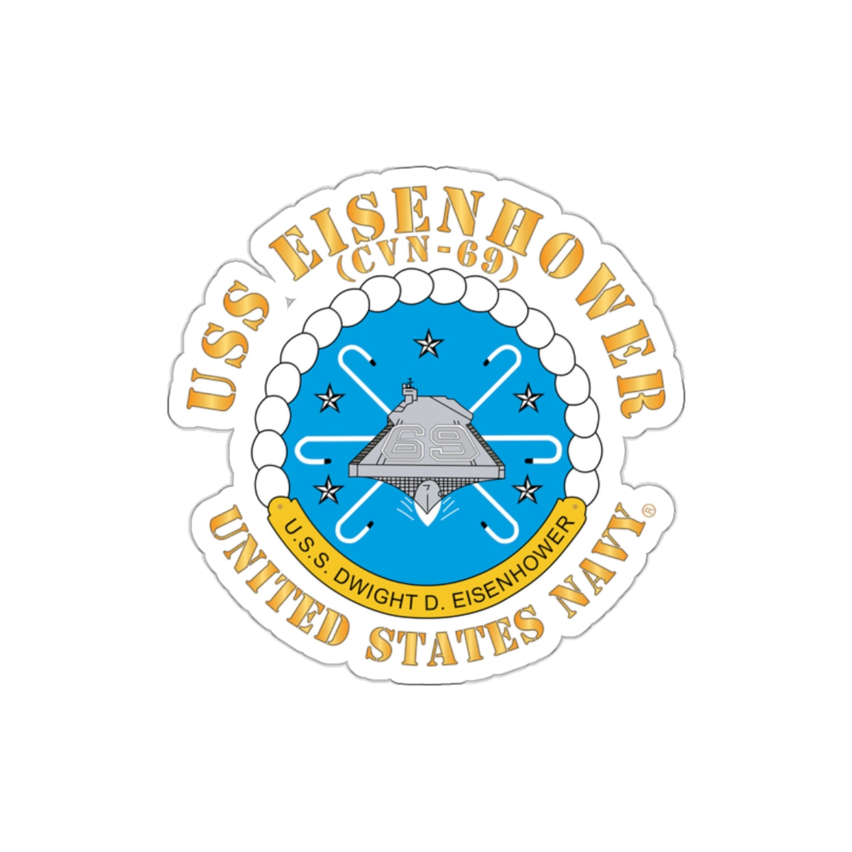 Die-Cut Vinyl Sticker - USS Dwight D. Eisenhower (CVN-69) Crest with Txt