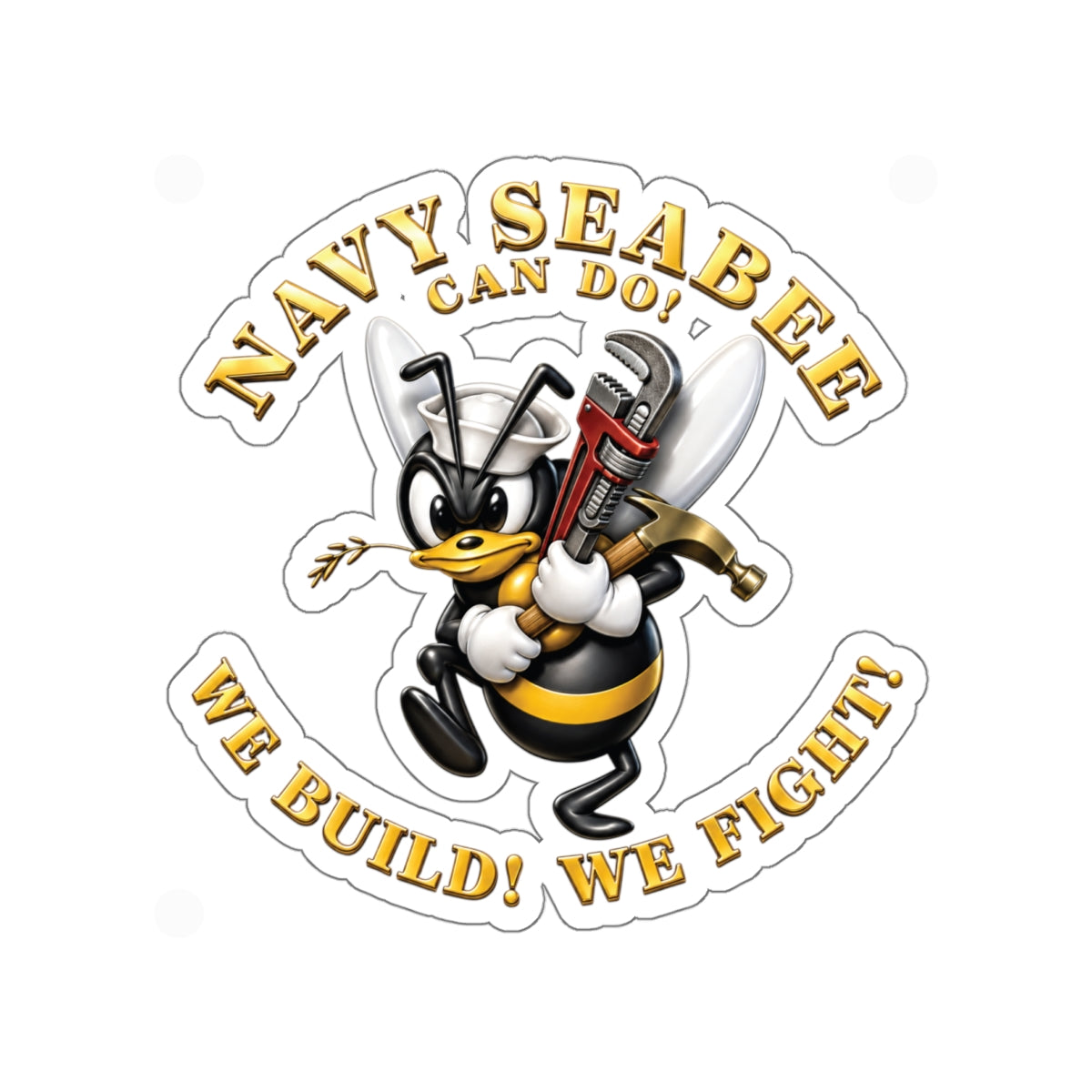Die-Cut Vinyl Sticker - Navy - Navy SeaBee - w Wrench and Hammer - 3D - Enhanced X 300