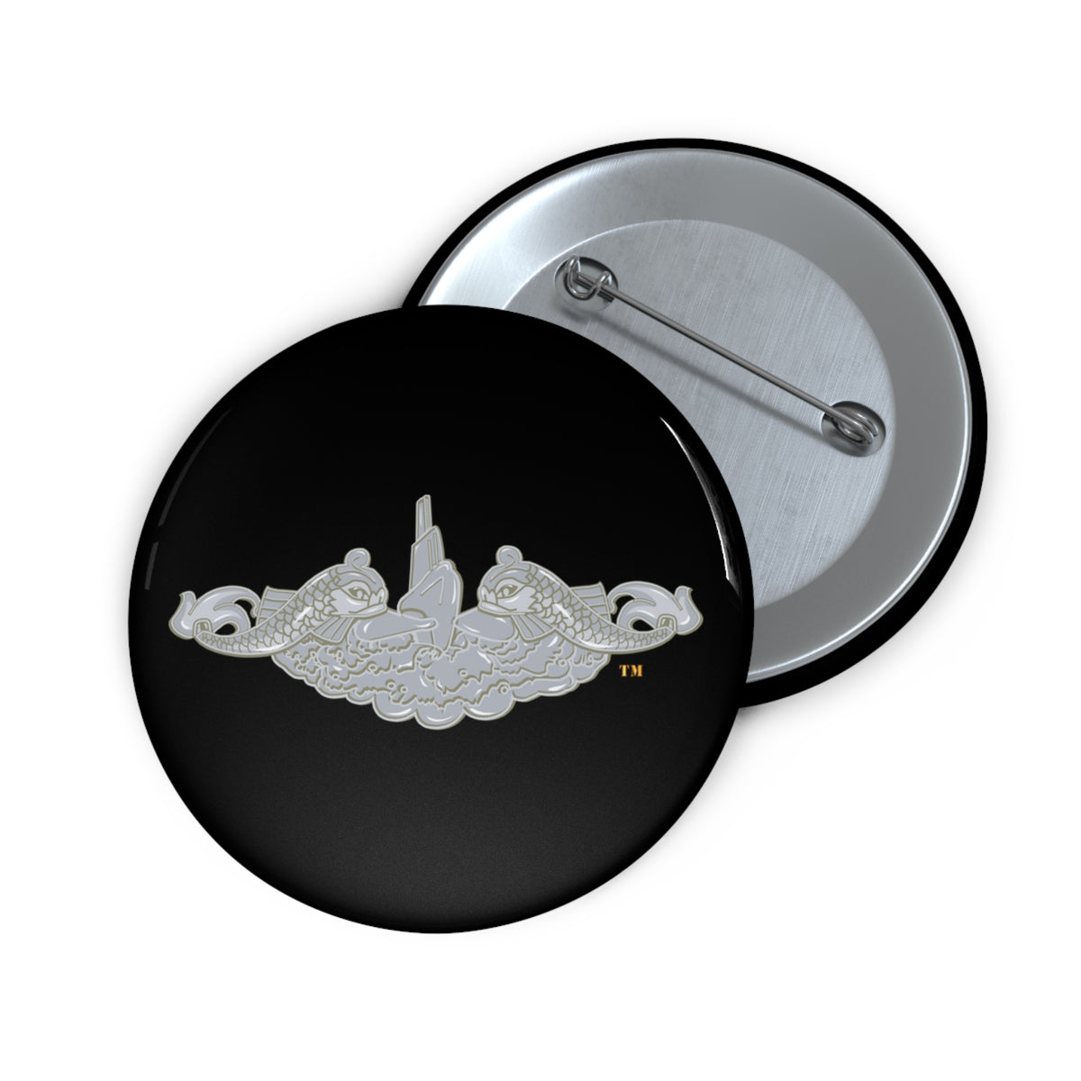 Custom Pin Button - Navy - Submarine Badge - Silver  wo Txt