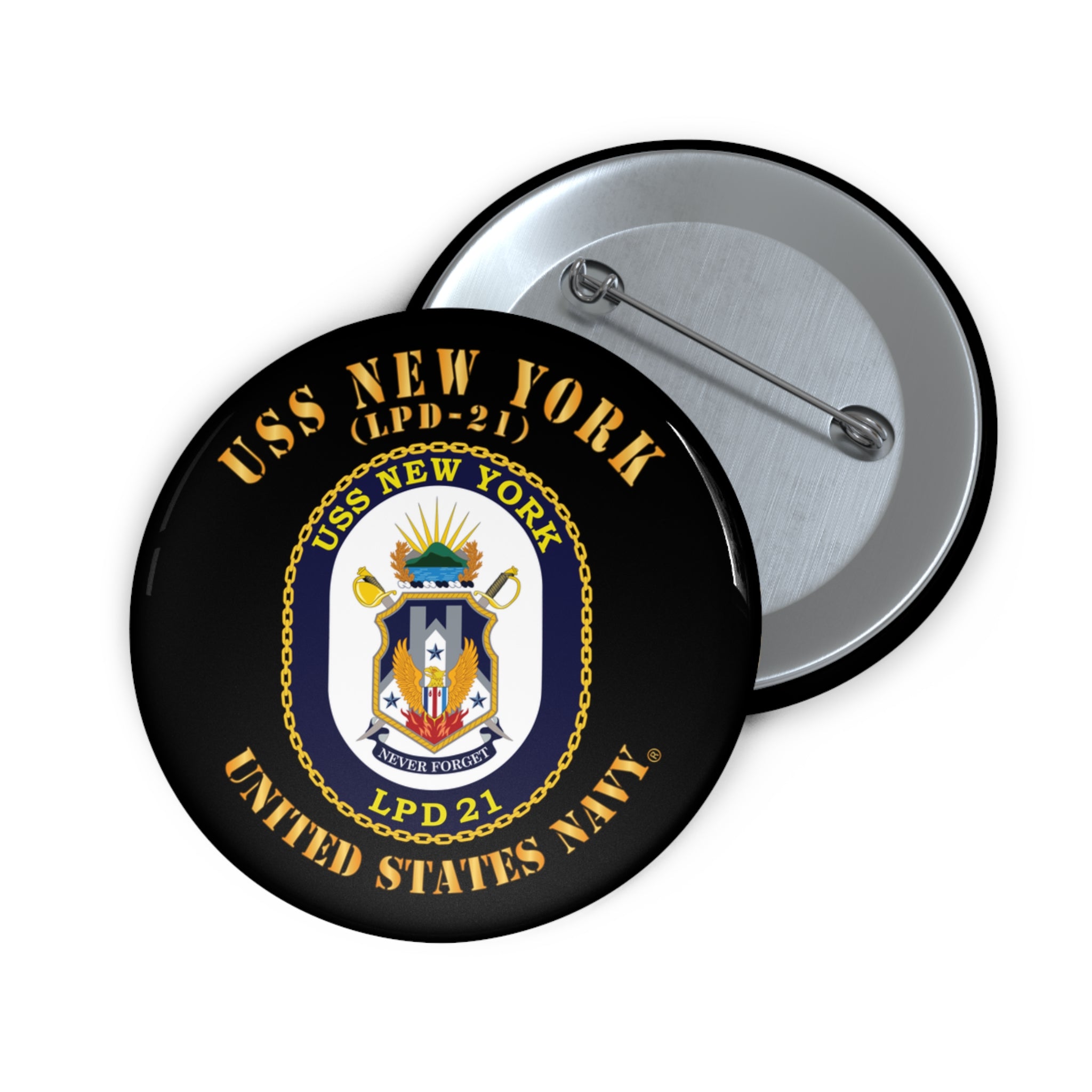 Custom Pin Button - Navy - USS New York (LPD-21) X 300