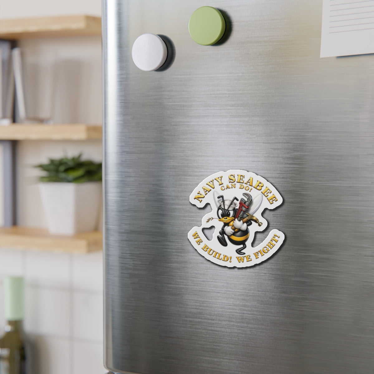 Die-Cut Magnet - Navy - Navy SeaBee - w Wrench and Hammer - 3D - Enhanced X 300