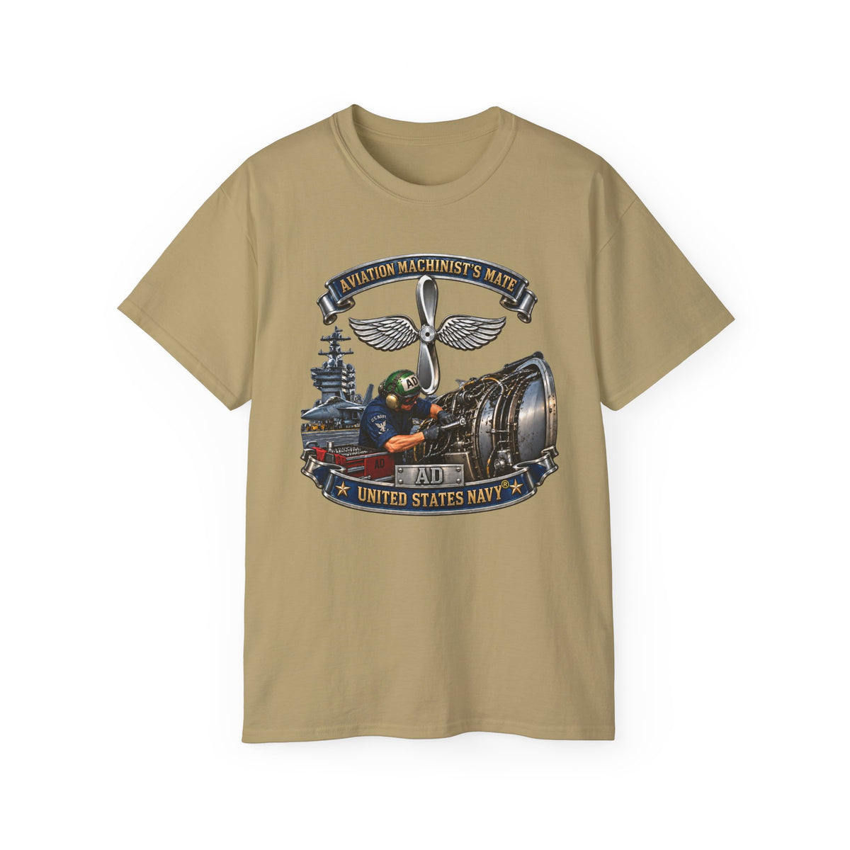 Unisex Ultra Cotton T-Shirt - Navy - Rate - Aviation Machinists Mate Br with Scene - 3D - Enhanced